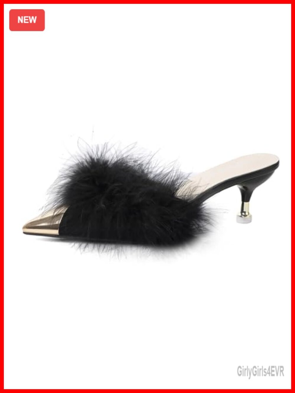 Feather Pointed Toe Slingback Stiletto Mule Heels Slip-On Party Date Evening